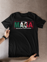 alt="MAGA Mexican Ain’t Goin’ Anywhere t-shirt – Latino pride graphic tee"
alt="Bold Mexican-American heritage shirt – red white and green MAGA tee"
alt="Political Latino statement shirt – Mexican Ain’t Goin’ Anywhere"