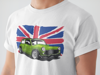 British Racing Spirit: Mini Cooper Enthusiast Tee with England Flag!