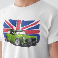 British Racing Spirit: Mini Cooper Enthusiast Tee with England Flag!
